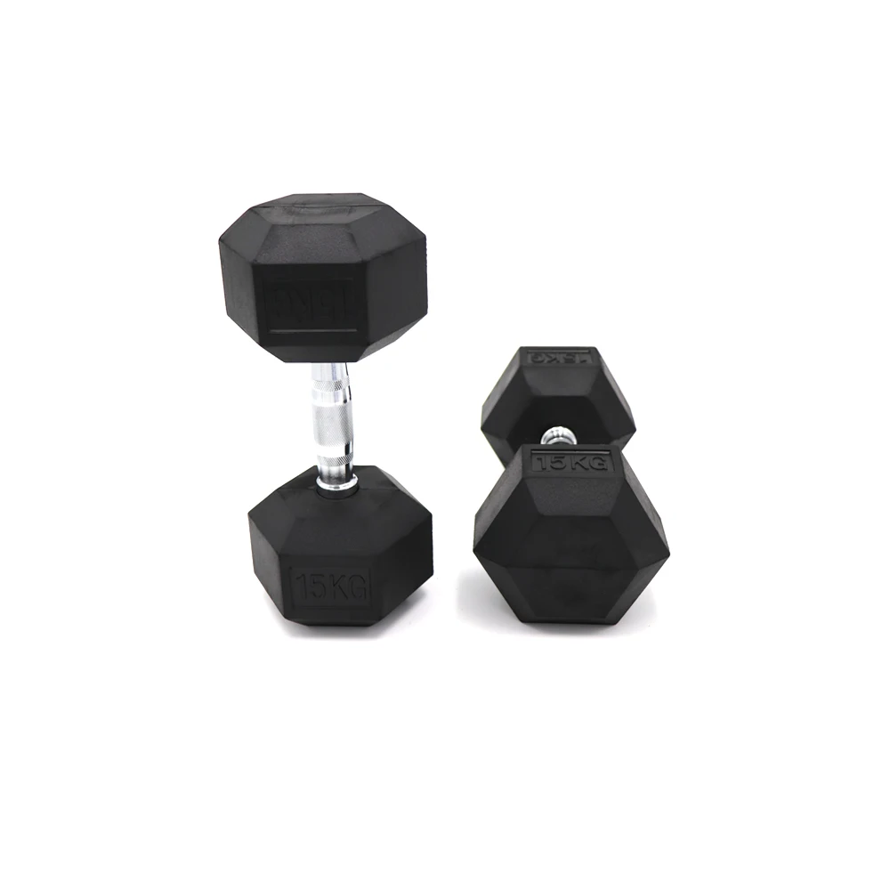 High Quality Factory Wholesale Custom Logo Black Fitness Gym Rubber Coated Hex Dumbbell Set