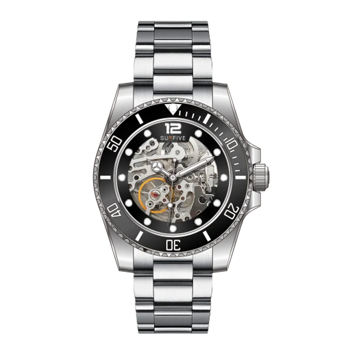 Luxury Custom Automatic Movement Black Low Moq Sapphire Glass Dive Date Frame Stainless Steel Design Stylish Watches For Men