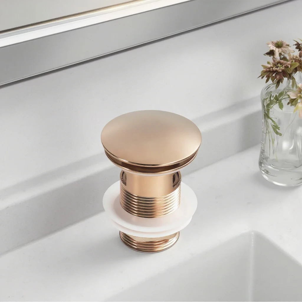 High Quality Rose Sprung Bathroom Sink Drain Waste Overflow Gold Click Clack Washbasin Tap with Hand Basin Easy Installation