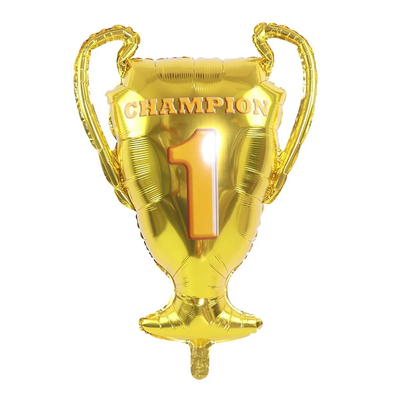 Factory Direct Golden Champion No 1 Trophy Aluminum Foil Balloons for Sport Basketball Football Theme Supplies