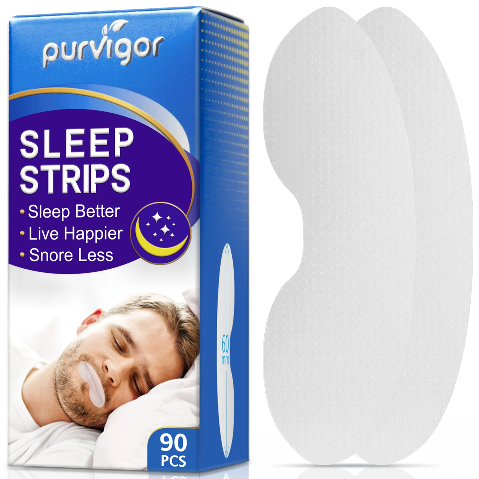Purvigor Portable Gentle Comfortable 90Pcs Sleeping Mouth Breathing Correction Anti Snoring Patch Mouth Tape for Nasal Breathing