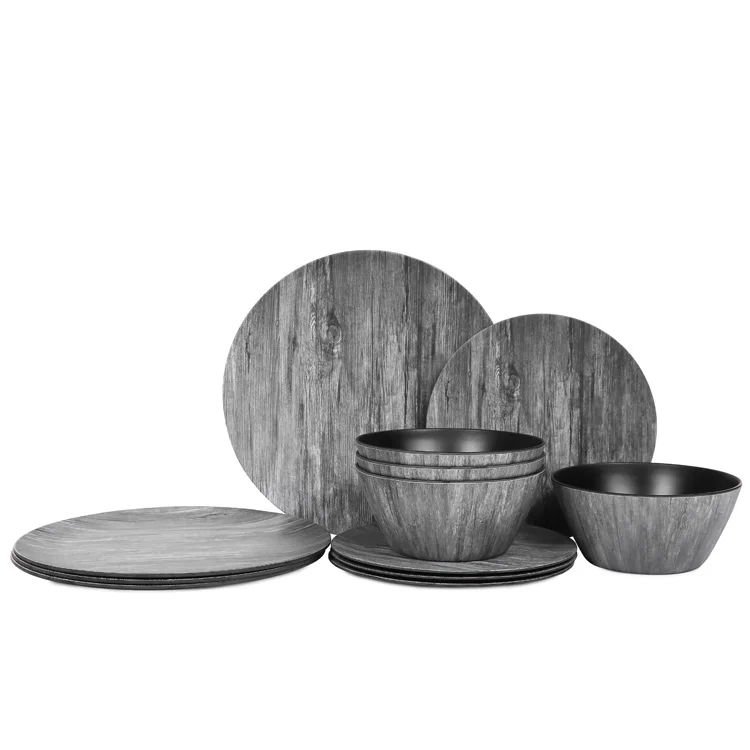  Vaisselle de luxe piknik seti 12pcs full kitchen dinar set A5 melamine hotel dinnerware black