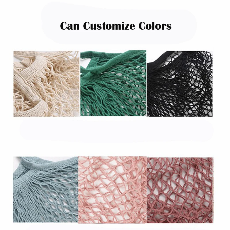Reusable Organic Cotton Mesh Tote Bag Shopping Cotton Mesh Produce Bags Fruit Vegetable Mesh Bag With Custom Logo