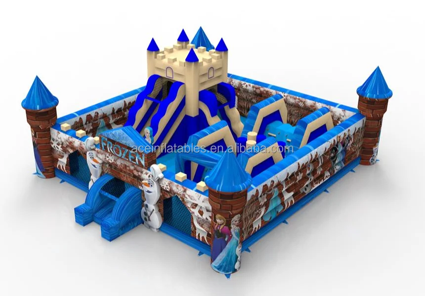 commercial kids amusement outdoor bouncy castle with slide fun city frozen princess theme inflatable playground