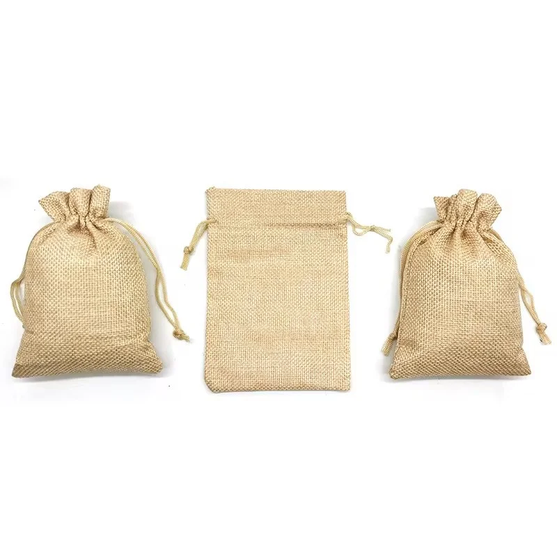 10*14cm DIY Wedding Favor Gift Bag Linen Silk and Sack Drawstring Burlap for Candy Chocolate Jewelry Packaging Display Use