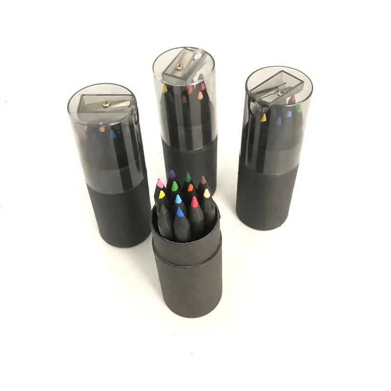 Customized logo 12 Color Mini Pencil Set 3.5' Mini Black Wood Colored Pencil For KIds