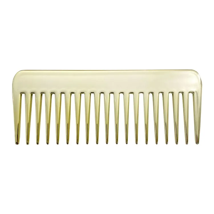 RTS Custom Logo Professional Hair Detangling Acetate Fiber Electro Plating Gold Wide Tooth Comb
