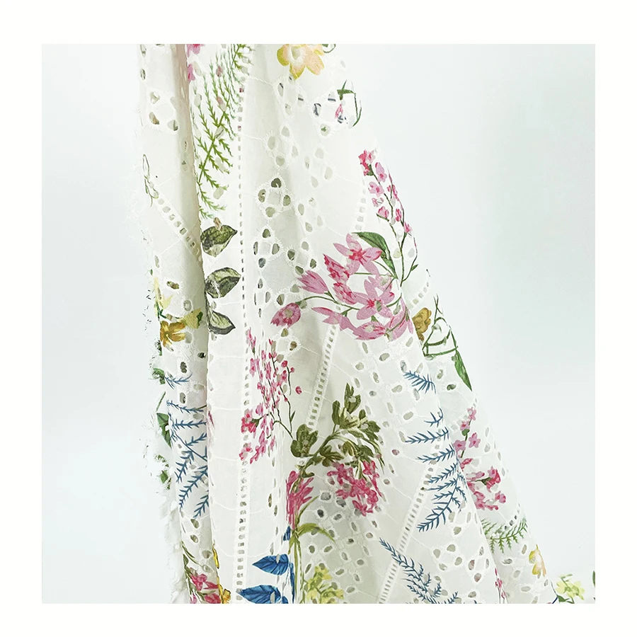 Resort style fancy printing embroidery cotton eyelet