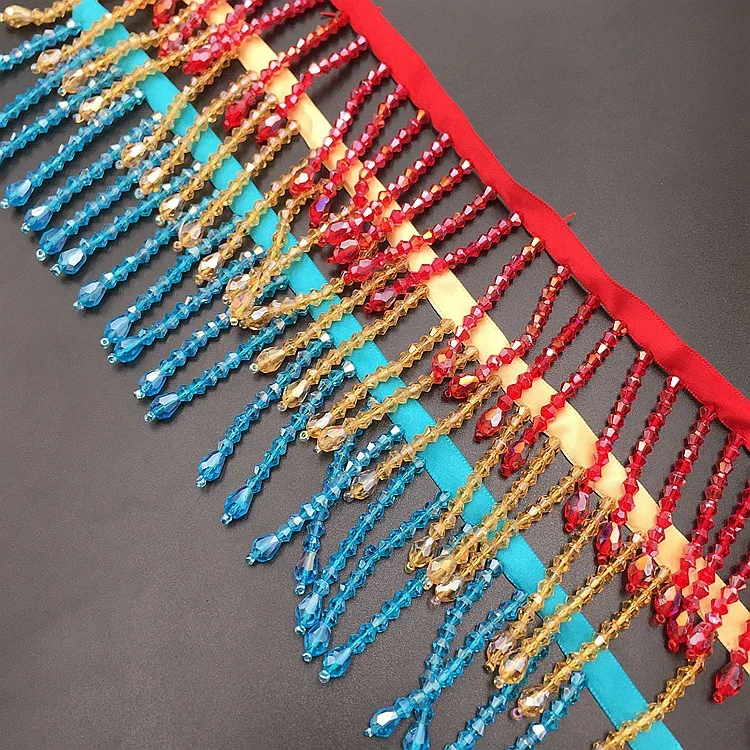 
GUGUTREE Pearl Beaded Lace Edge Trim Vintage,beads laces trims Ribbon,Bridal Dress Tassel DIY accessory appliques,KZ-204810 