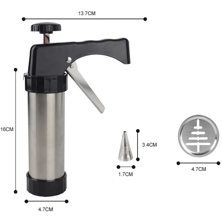 Stainless Steel Biscuit Press Cookie Gun Set 20 Cookie discs 4 nozzles DIY Biscuit Maker Churro Maker Cookie Press Gun Kit