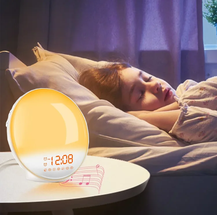 Smart Wake Up Light Sunrise Alarm Clock LED Colorful Atmosphere Lamp Kids Adults Bedrooms Night Light