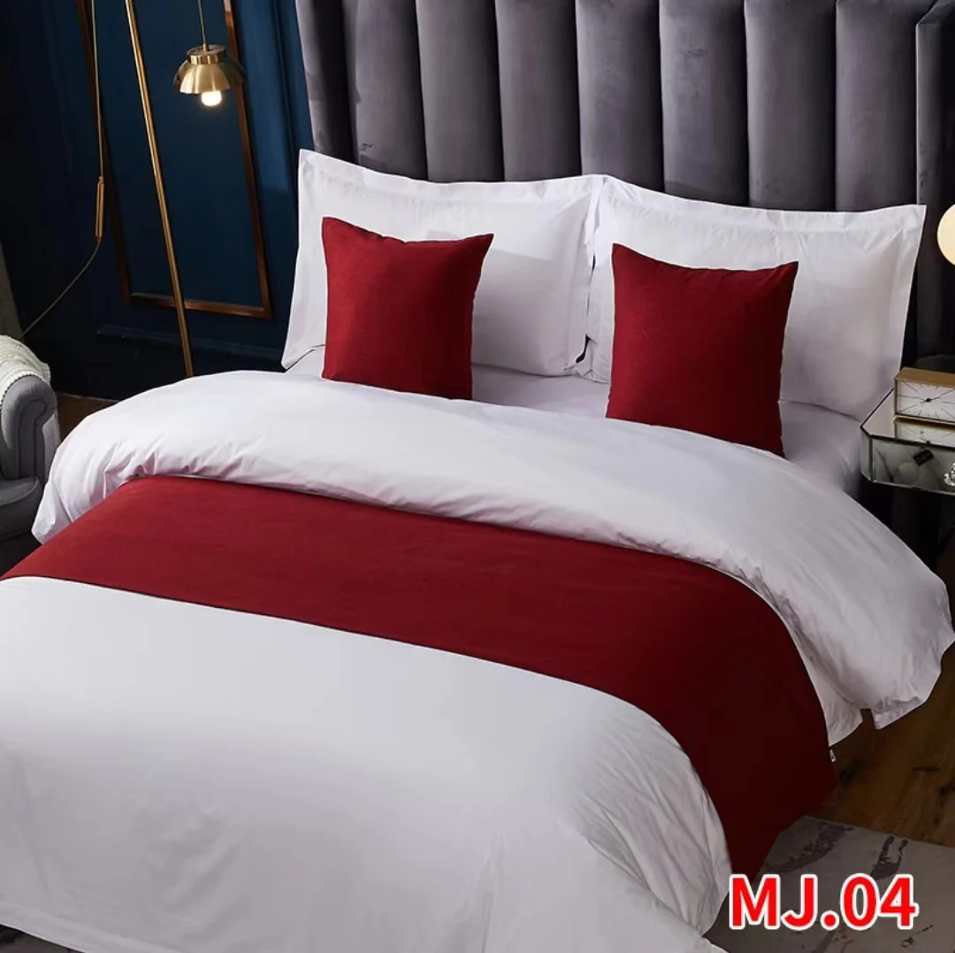 European modern style high quality cotton linen bed runner and cushion set hotel home decor bed cover wholesales customized colors and sizes