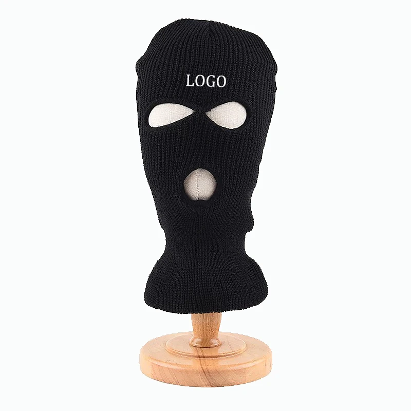 Oem Winter Comfortable Embroidery Logo Custom Balaclava Ski Mask Cap 3 Hole Knitted Beanie Hat