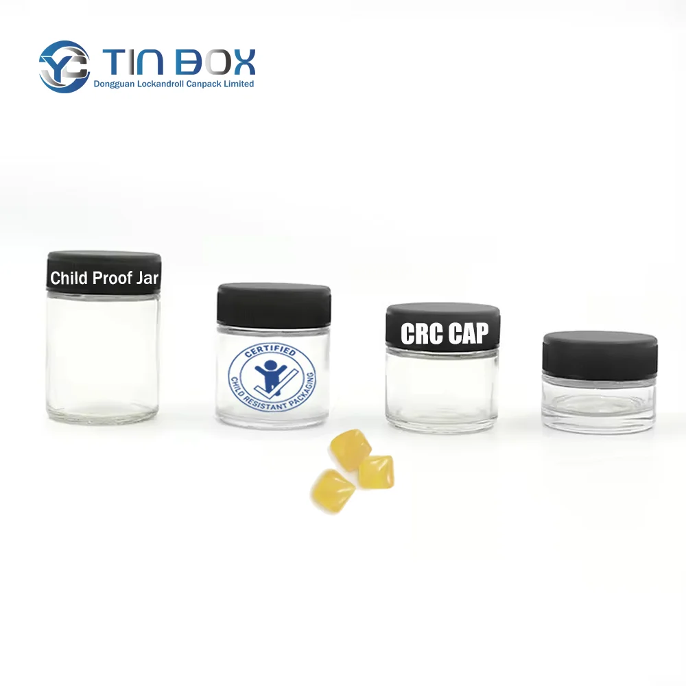 Portable Child Resistant Round Plastic Lid Concentrate Jar Child Proof Airtight 5G 7G 9G Glass Jar With Crc Plastic Caps