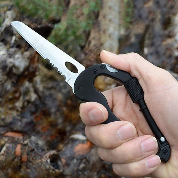 5 in 1 Multifunctional Portable Carabiner Buckle Lock Tactical Knife Outdoor Sports Camping Climbing Survival Hand Tools