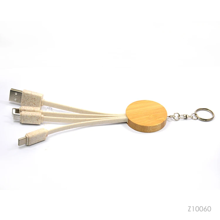 Bamboo Eco Friendly Ring 3 In 1Multifunction USB Charge Cable TYPE-C Lightning Fast Charger