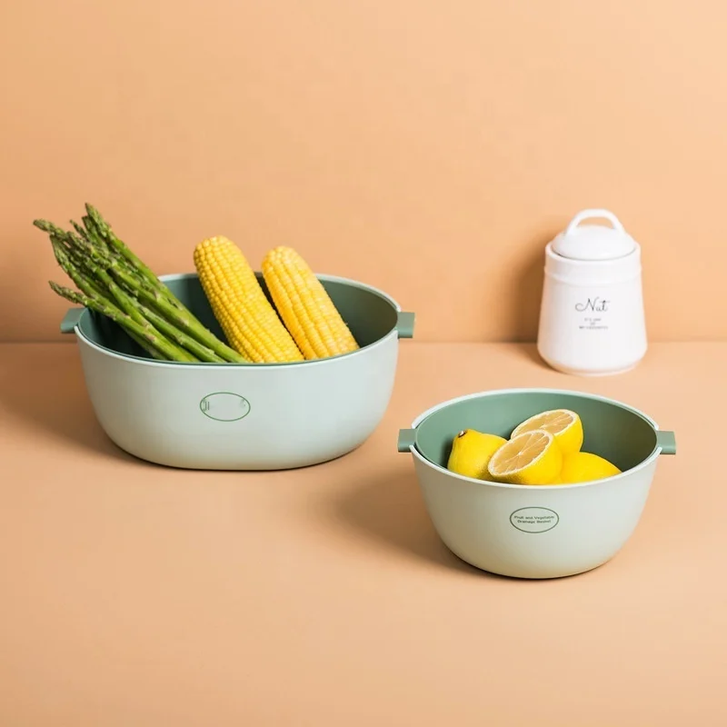 
Kitchen 2-in-1 Washing Bowl and Strainer Double Layered Drain Basin and Basket Strainers for Fruits Vegetables Cleaning Wash 