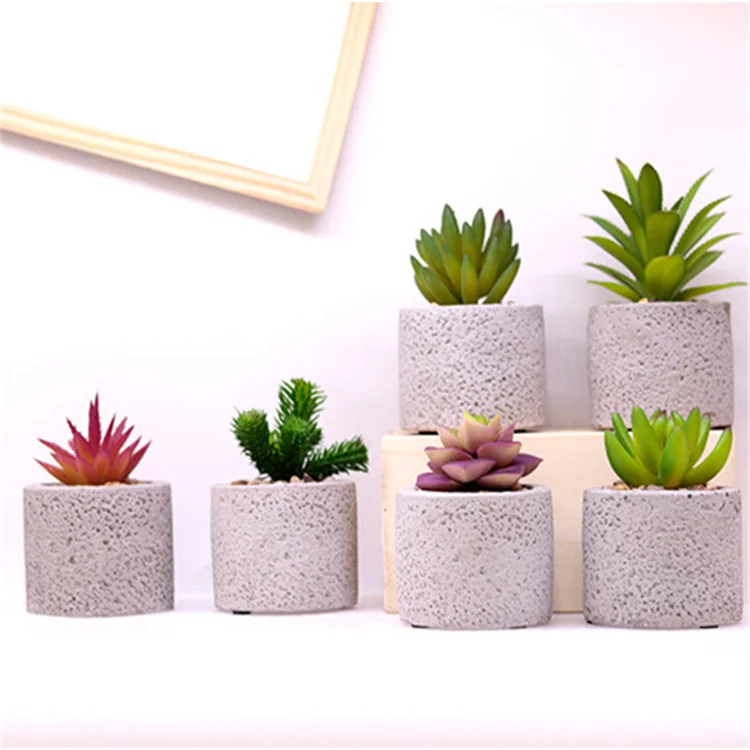 Cement Potted Plants Faux Succulents for Shelf Desk Decor Plastic Artificial Succulent in Pot Assorted White Grass Green 36 Pcs