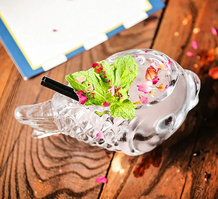 Creative Cocktail Glasses 3D Transparent Fish Shape Bar Cocktail Glass Party Thick Heavy Lovely Wine Glasses Smoothies Bowl Cup