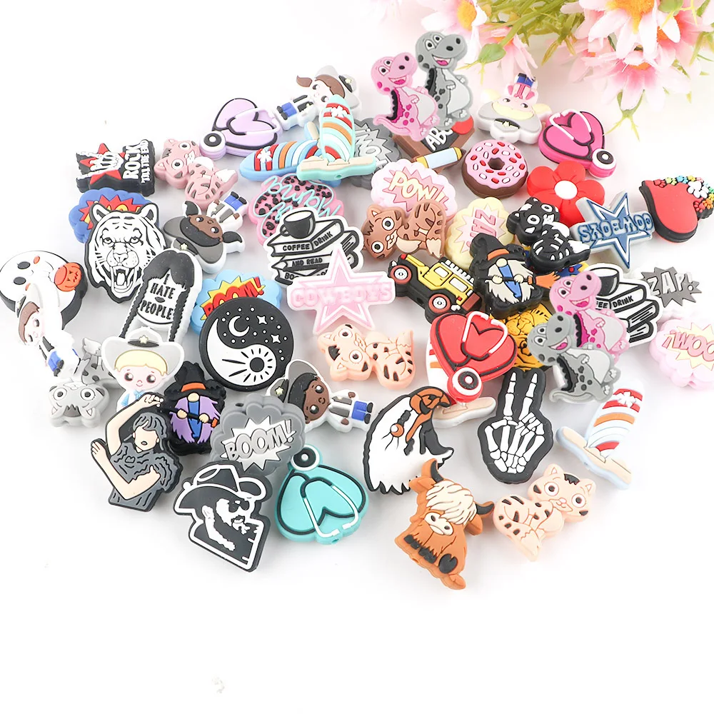 Food Grade Bpa Free Animal Cartoon Shape Silicone Focal Beads Baby Teehting Toys For Pens Keychain Bracelet Silicone Craft Beads