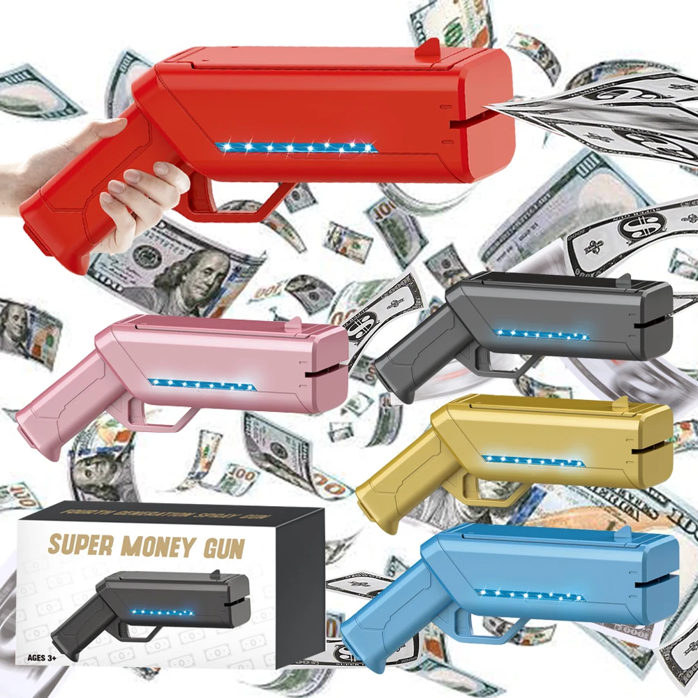2024 New Trend Plastic Game Toys Party Gun Christmas Real Big Rain Gun Cash Shooting Game Spraying Money Gun Shooter with light