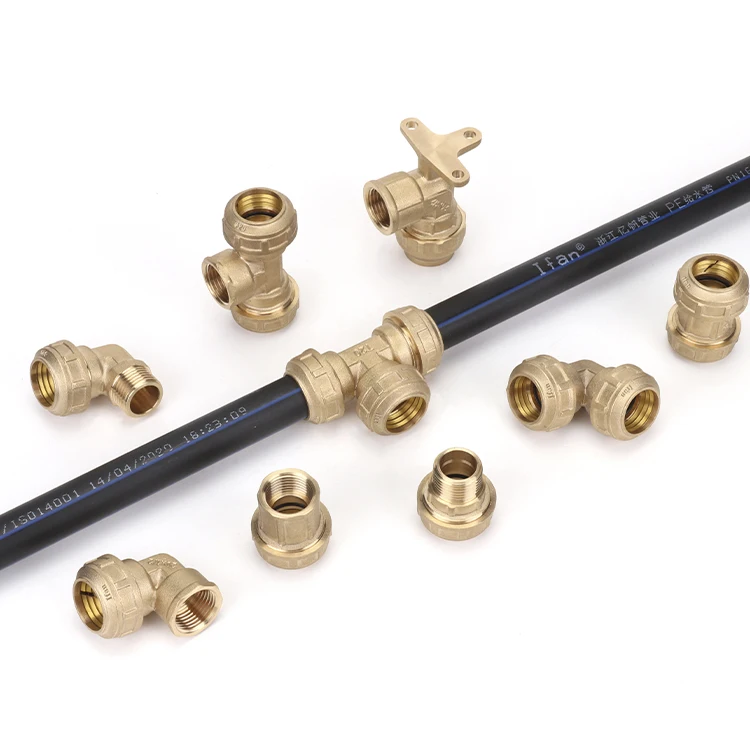IFAN Custom Logo Sample Free 20-32mm Hdpe Pp Brass Compression Fitting Pe Brass Fitting For Pe Pipe
