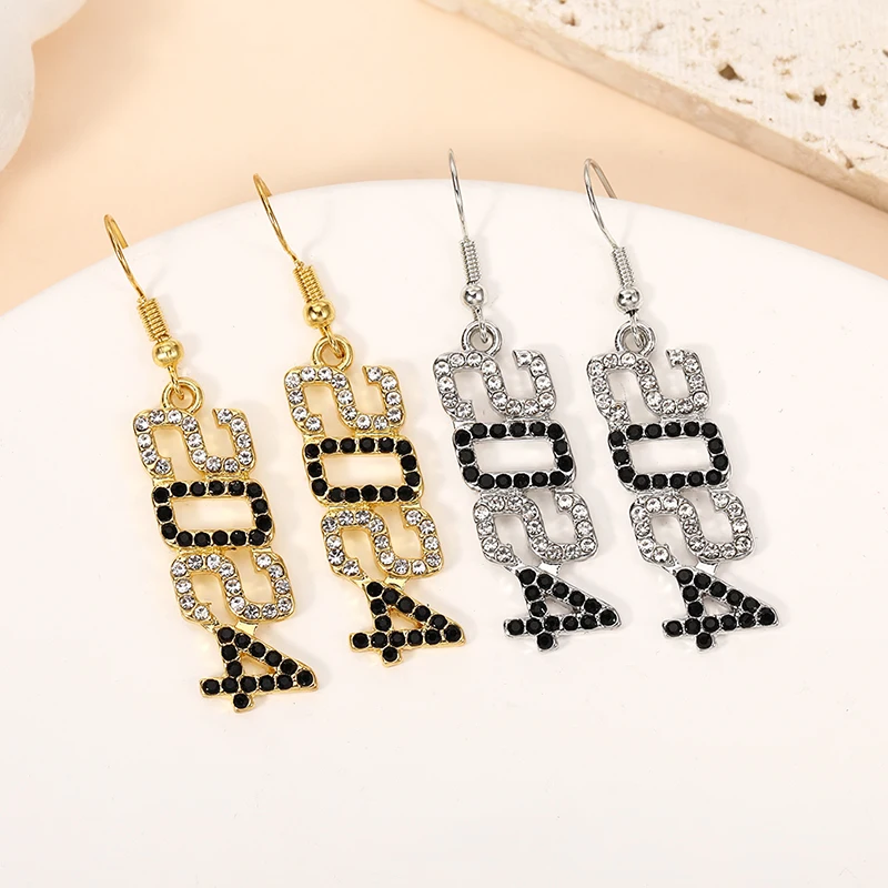 Trending products 2024 new arrivals hot sale inlaid craft zircon Rhinestone Number fashion exquisiteJewelry pendant earrings