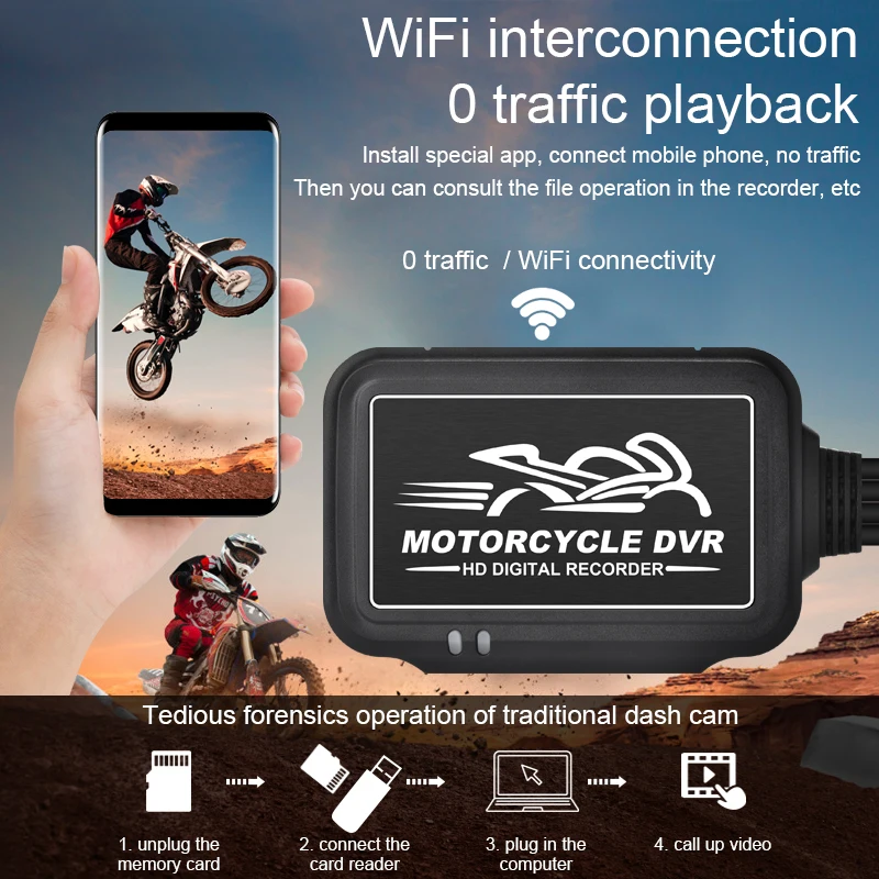 Универсальный видеорегистратор для езды на мотоцикле Wi-Fi GPS FHD 1080P