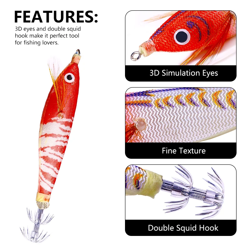 10cm 9.6g Wholesale Fishing luminous Squid Bait Squid Jigs Wood Shrimp For Wholesale squid lures