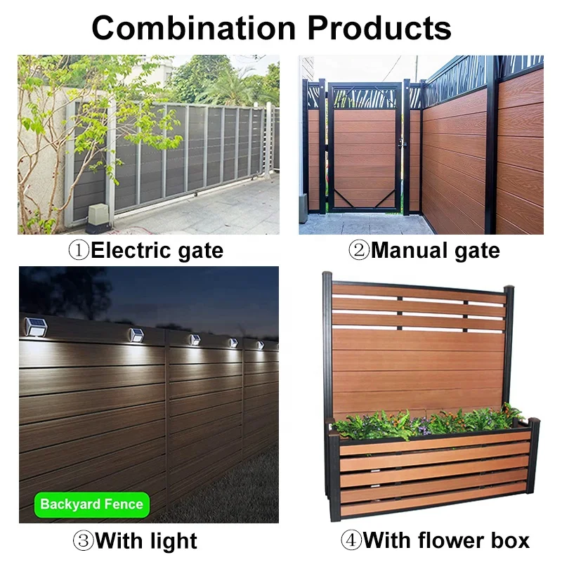 Decorative aluminum post privacy fence board plank plastic composite decor garden pvc fence panels set