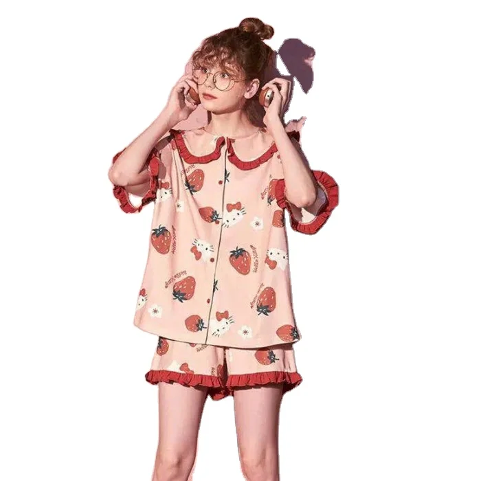 Pajamas ladies summer children cartoon sleepwear thin europe style home clothes set full of India pajamas