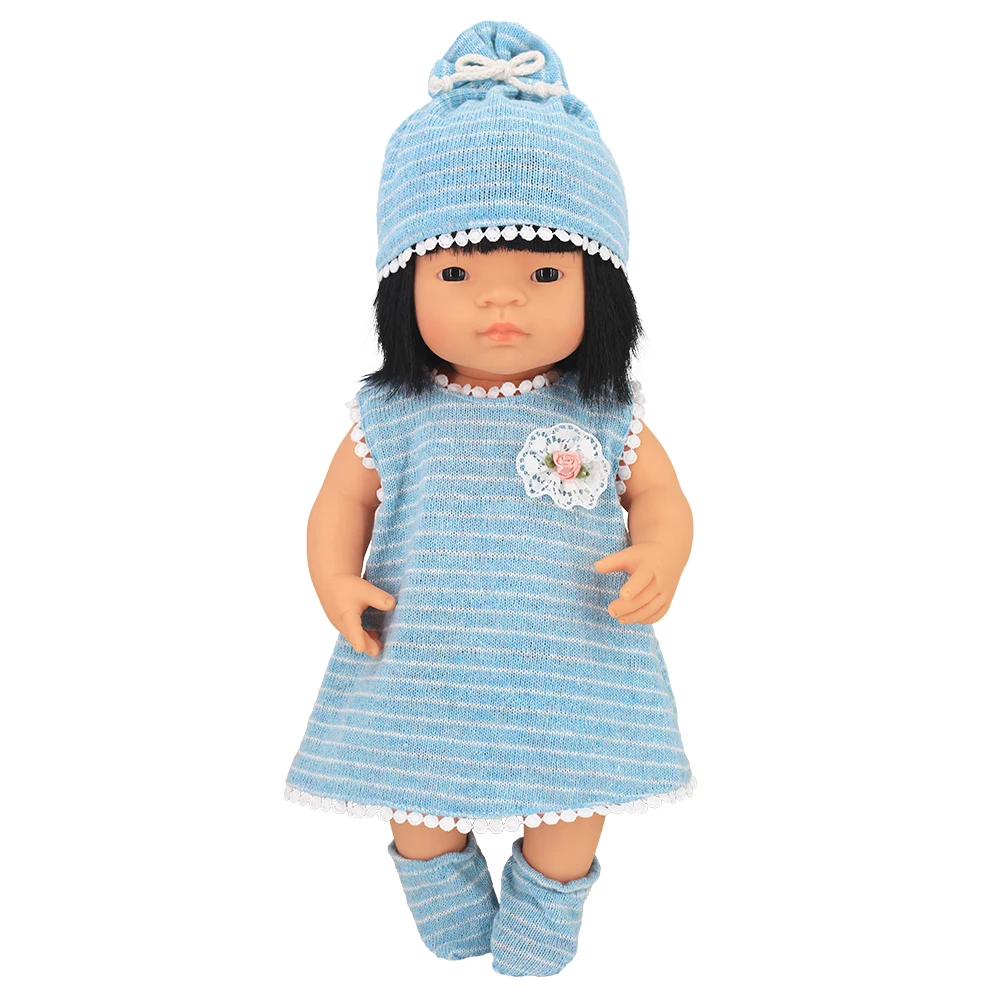 18inch Blue and pink set of reborn doll costumes cute full set of clothes, hats and shoes