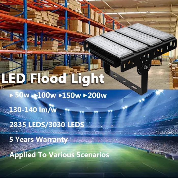 Modular Fin Cooling 130lm/w Stadium Outdoor Ip66 Waterproof Led Flood Light 50w 100w 150w 200w Flood Light