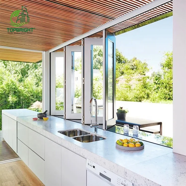 Modern horizontal folding window frame aluminum bifold windows tempered glass aluminum windows