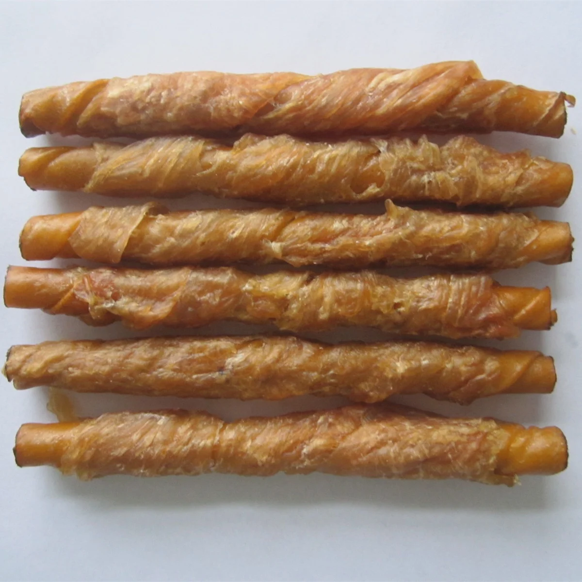 Top selling made by natural chicken meat for pet dog food of chicken jerky wrapped bleached rawhide