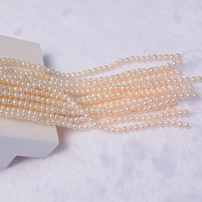Haiyang perlas de agua dulce Wholesale quality good 3-4 mm Glossy potato round freshwater pearl a strand loose beads