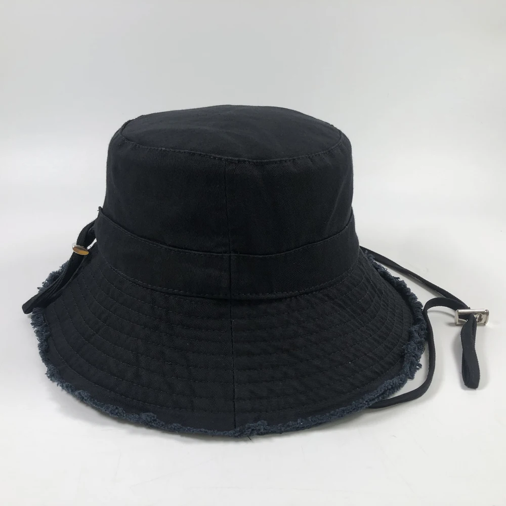 ODM solid color ripped cotton boonie hat women Logo embroidered adjustable classic retro basin bob Custom bucket hat distressed