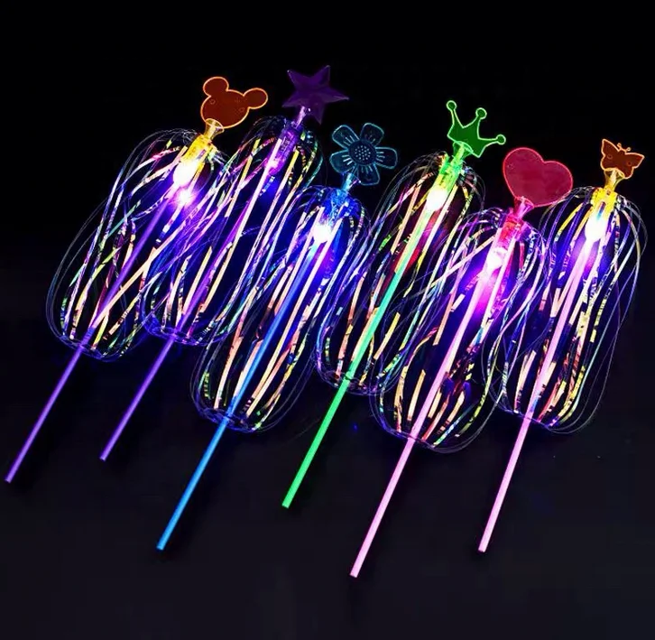 Hot Selling Magic LED Bubble Light Stick Flash Spin Ribbons Flower Wand Toys For Kids
