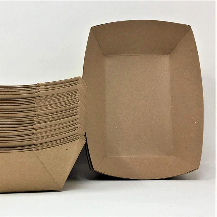 Customize brown kraft paper food tray for french fry holders hot doy trays BBQ supplies