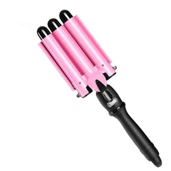 Triple Barrel big wave hair waver wand hair curler & hair curler iron with LCD digital display PTC heater fast heat