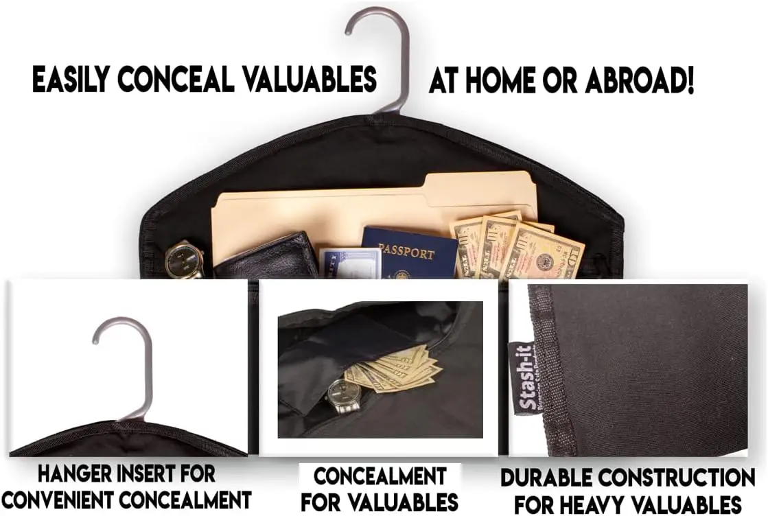 Hanger Diversion Safe by | Hidden Pocket Safe | Hides Under Hanging Clothes with Pocket to Hide Valuables for Home or Travel
