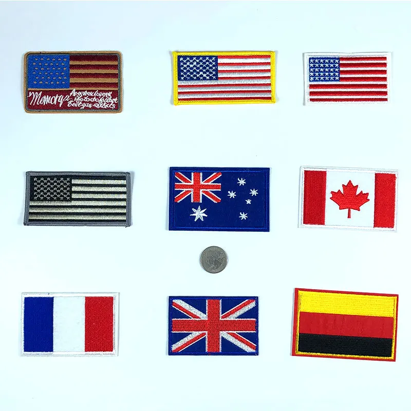 Custom Country flag patch chile USA Canada UK France iron on embroidery badge for hat and clothes