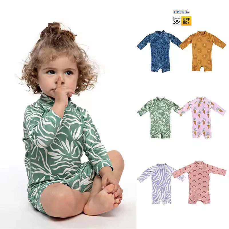 Custom Long Sleeve One Piece Swimsuit Bathing Suit Lovely Baby Girl Ruffle Floral Kids Baby Toddler Boy Swimwear