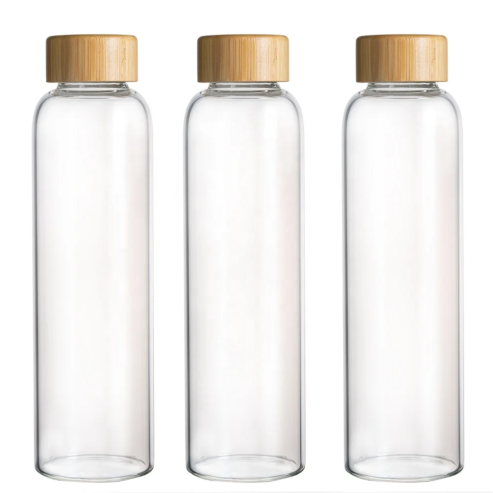 Bamboo Lid Glass Water Bottles 18oz Reusable High borosilicate glass water bottle Perfect Travel Storing Beverages Juice