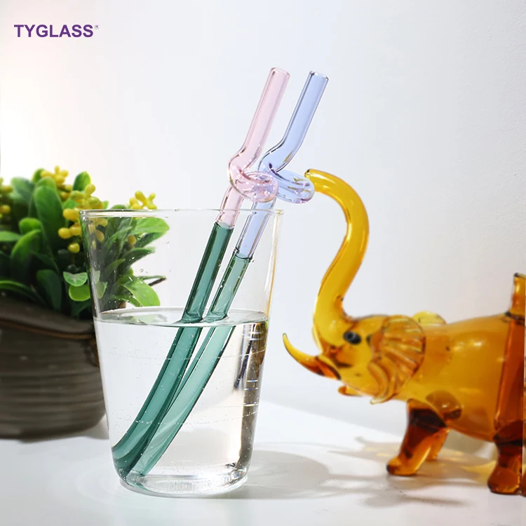 New Style Glass Straws Colored Borosilicate 3.3 Bent Glass Drinking Straws for Cocktails shaker