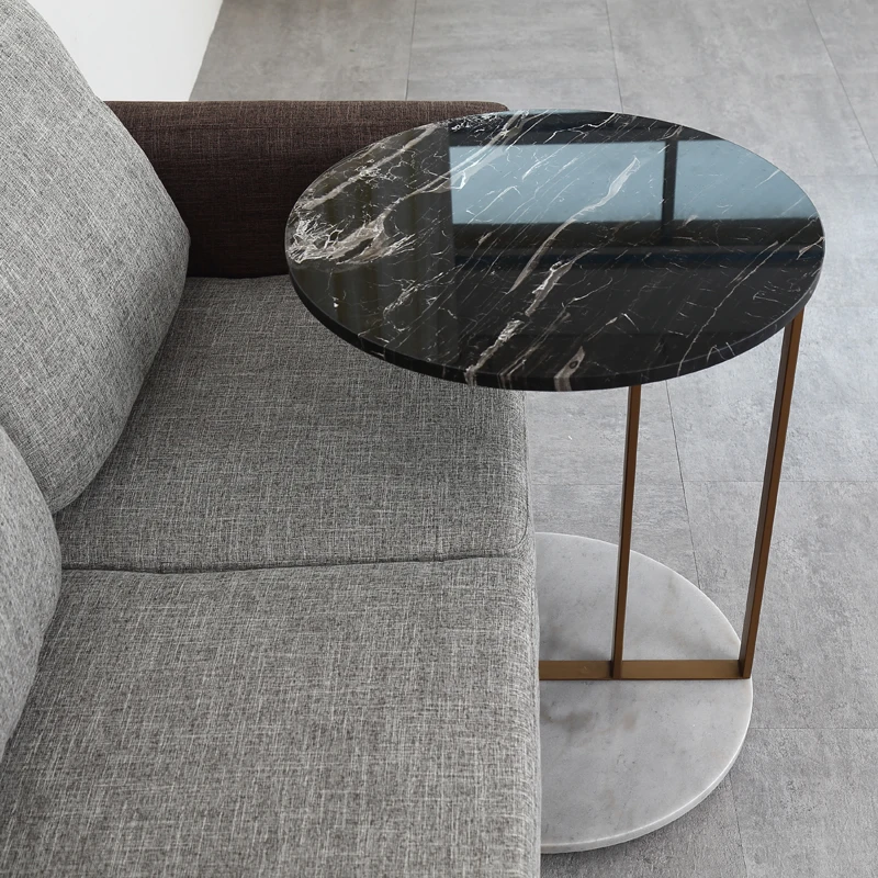 2021 small Indoor furniture oval round top marble base near sofas metal frame bed side table