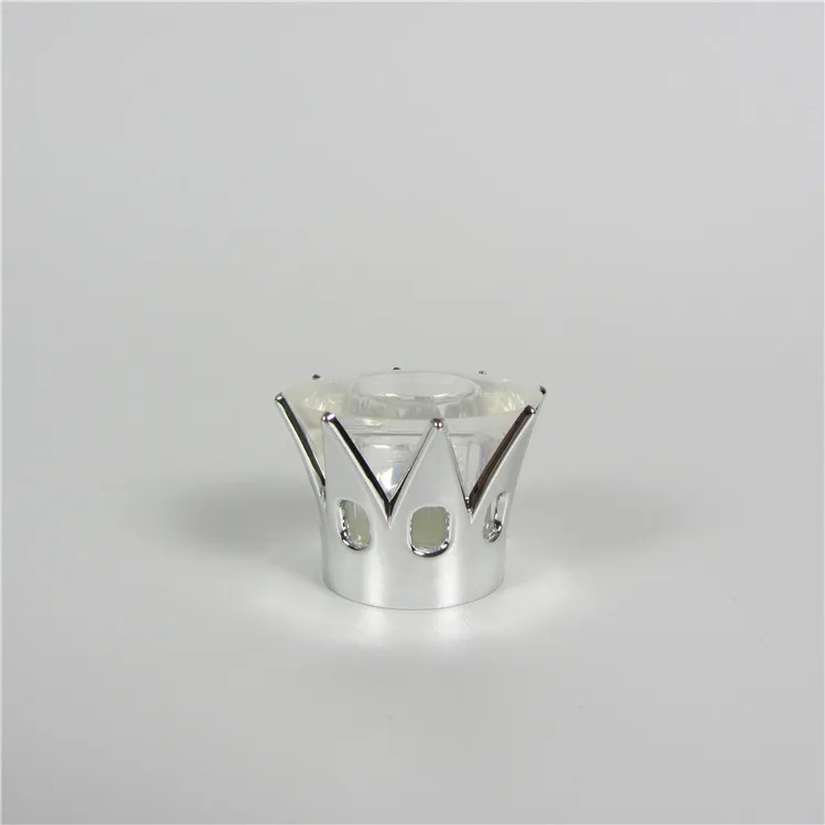 Silver and clear crown plastic cap for perfume bottles