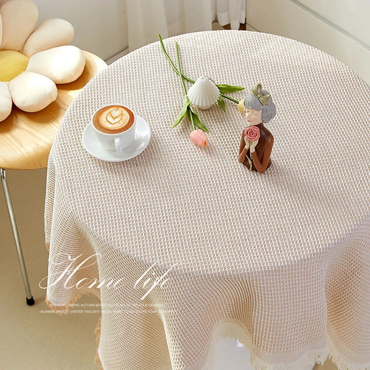 2024 Latest Cotton and Hemp Round Table with High Quality French Light Luxury Tablecloth