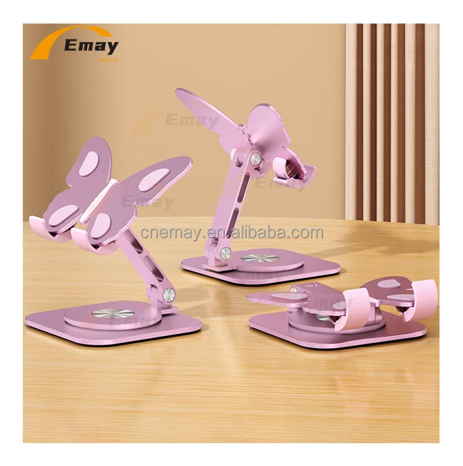New design pink butterfly Shape Aluminum alloy phone tablet stand  foldable  and portable free standing