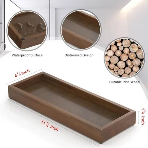 Handmade 11.2-Inch Rectangular Walnut Wood Tray Small Kitchen Countertop Organizer Soap Tray Farmhouse Decorative Storage Wooden